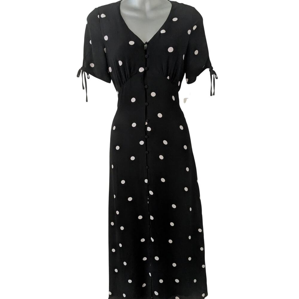 NWOT Sz. 6P Vince Camuto Black & White Polka Dot Crepe Midi Dress